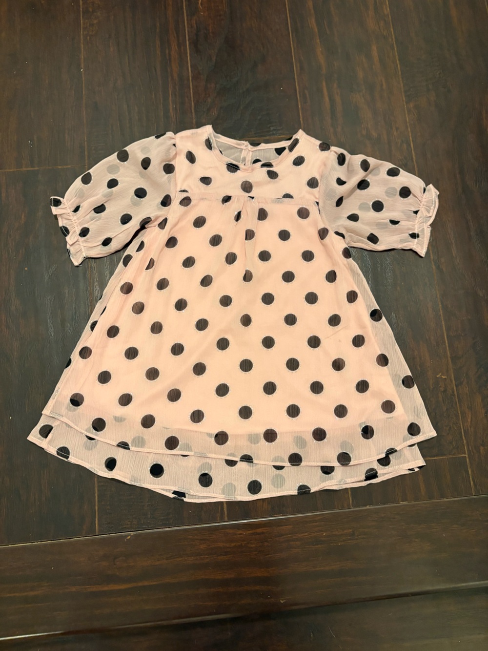 Kidpik Girls 3T Pink Black Polka Dot Chiffon Puff Sleeve Dress